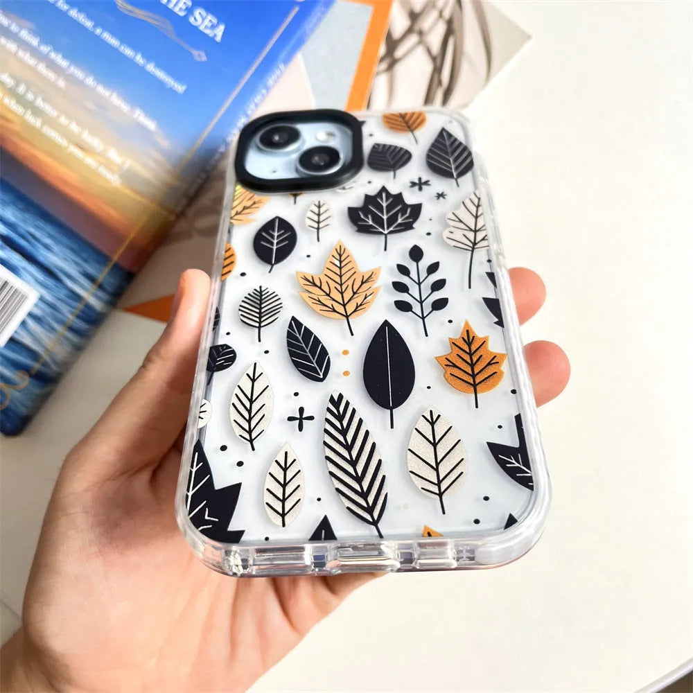 Autumn deciduous acrylic hard phone case with fallen leaves spray-painted design for iPhone 11-15 series