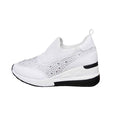 Rhinestone wedge flats for women with inner height increase, round toe, PU upper, black colour, side view
