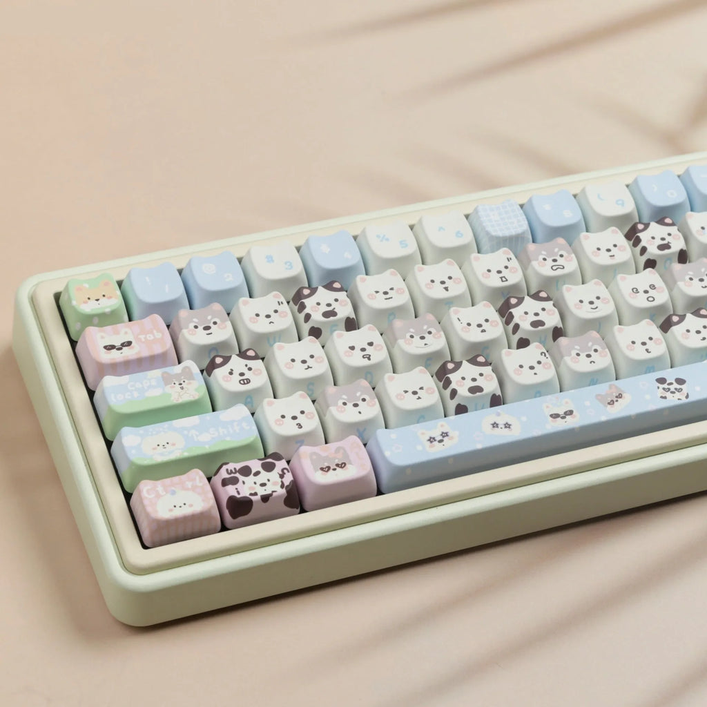 PBT sublimation key cap set with cute puppy design for mechanical keyboards, 26-piece complete collection