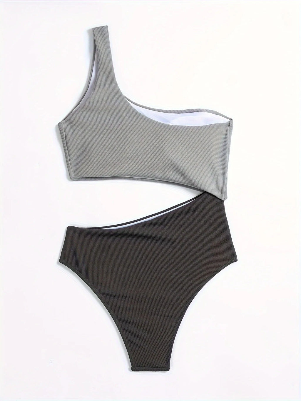 Women's one-shoulder one-piece swimsuit in solid colour with bikini style design