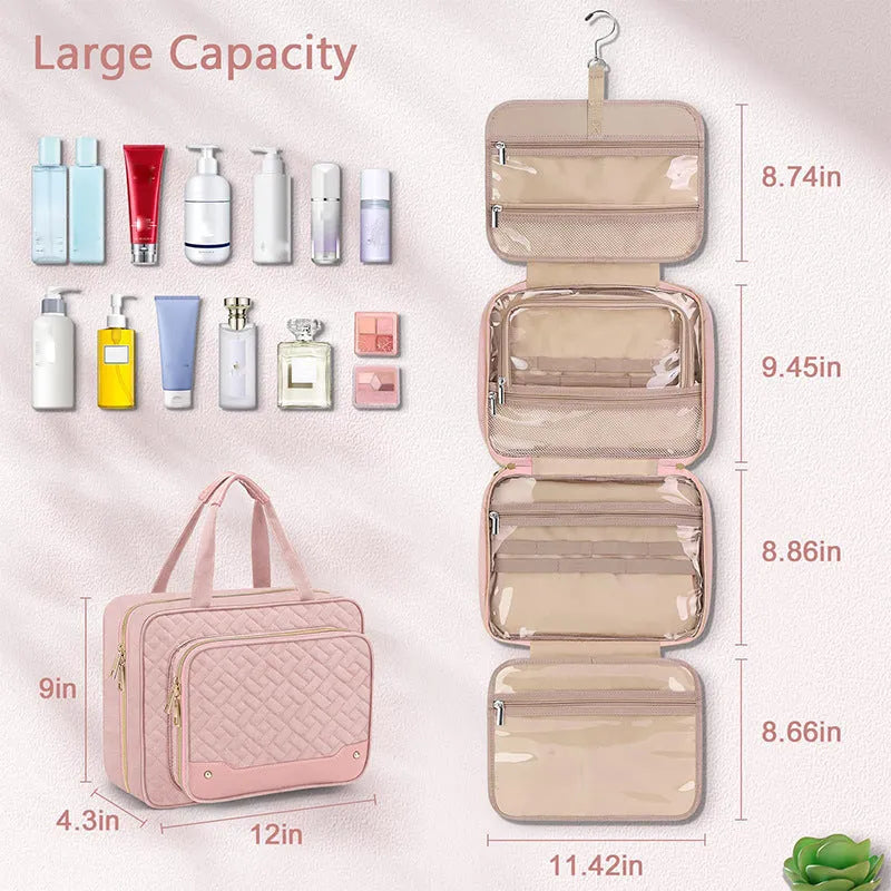 Women's hanging cosmetic bag in waterproof polyester, 30.5x11x22.9cm, black colour, hanging on hook