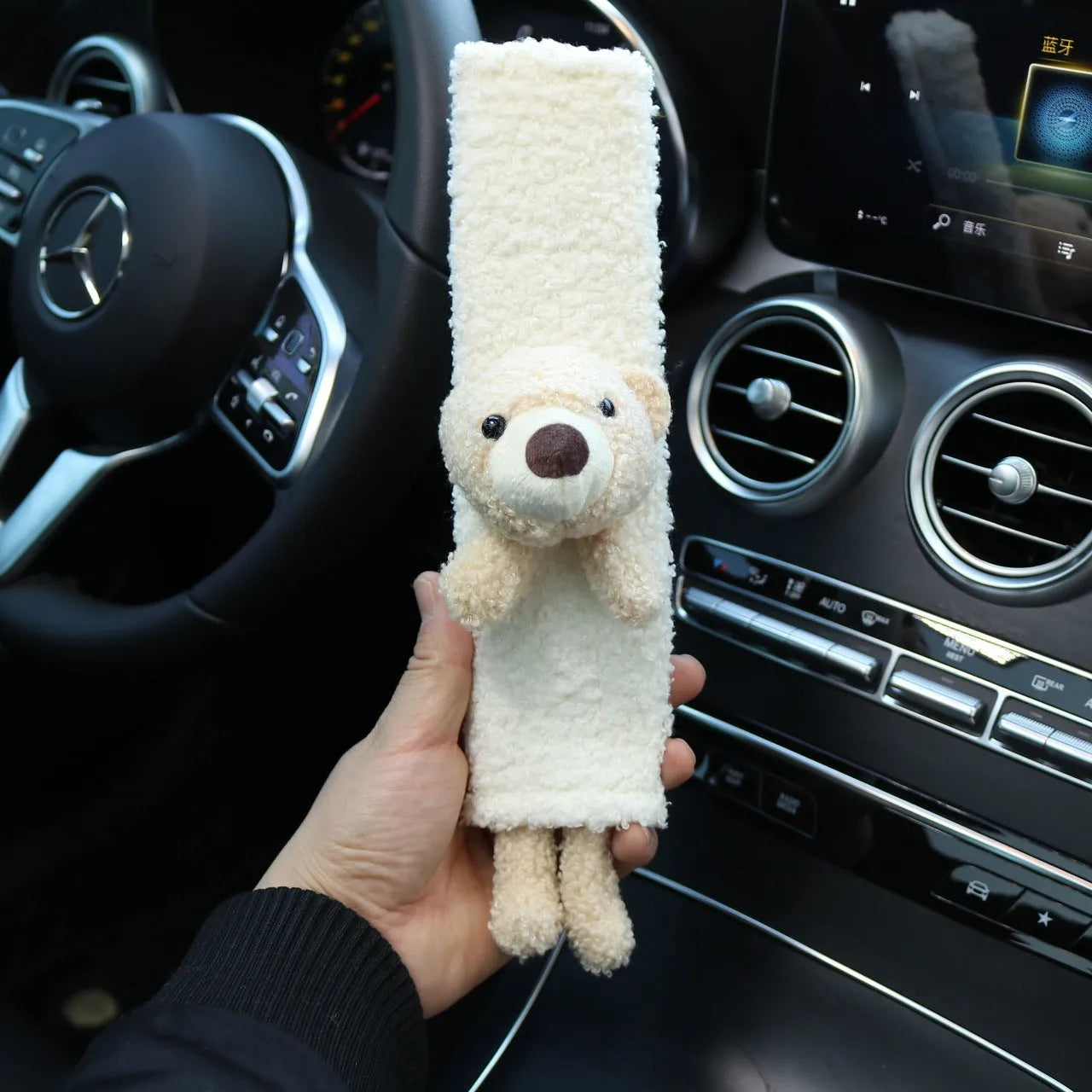 Cartoon plush car seat belt shoulder protector in lamb wool with rabbit or bear designs