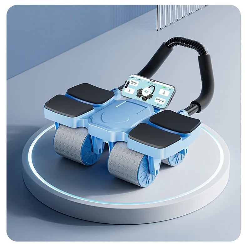 Automatic rebound abdominal wheel with four wheels and Bluetooth APP connectivity for core exercises