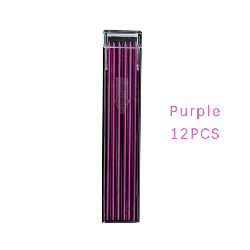 Boxed mechanical pencil replacement leads pack of 12 in rainbow colours in plastic container