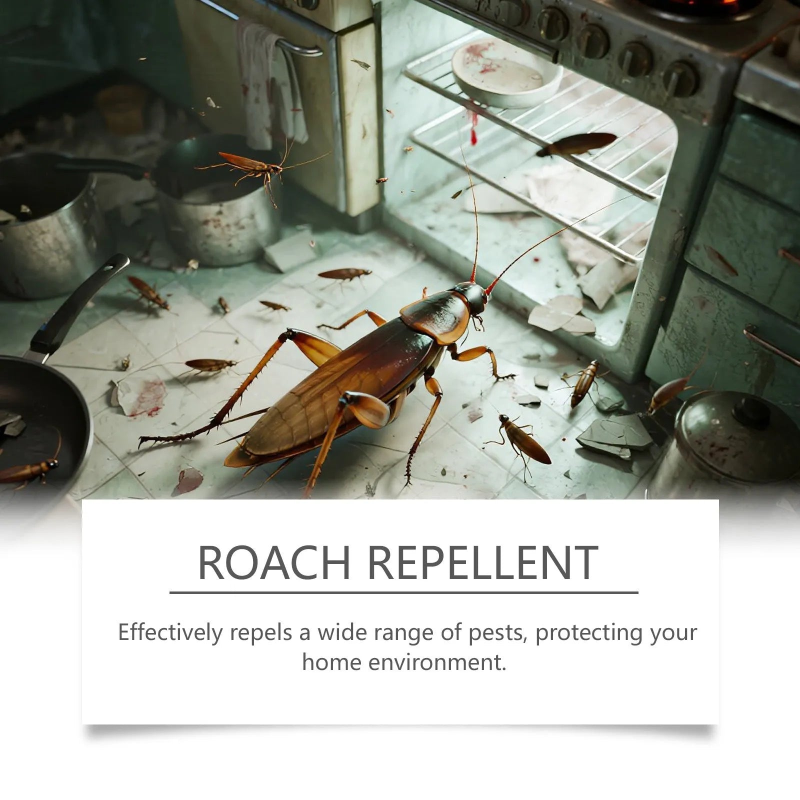 Indoor cockroach control kit with 8 bait stickers and 8 glue pads for kitchen household use