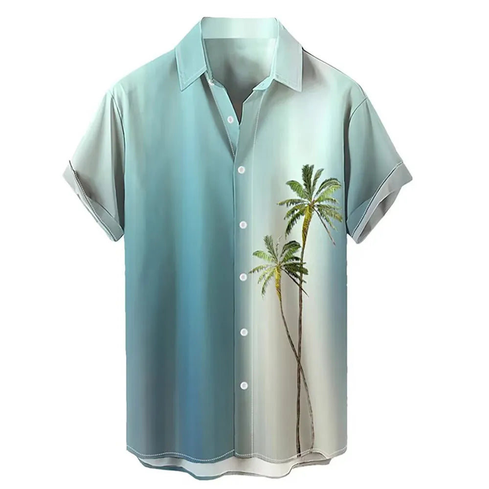 Men's short sleeve Hawaiian shirt with colourful 3D printed pattern, cardigan style.