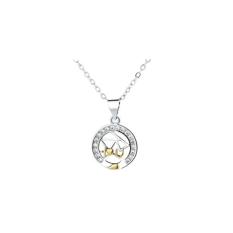 Sun and moon couple necklace with copper pendant on cross chain, showing male and female colour options