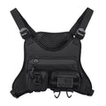 Oxford cloth outdoor sports chest bag in black colour with sewing line detailing and breathable vest design