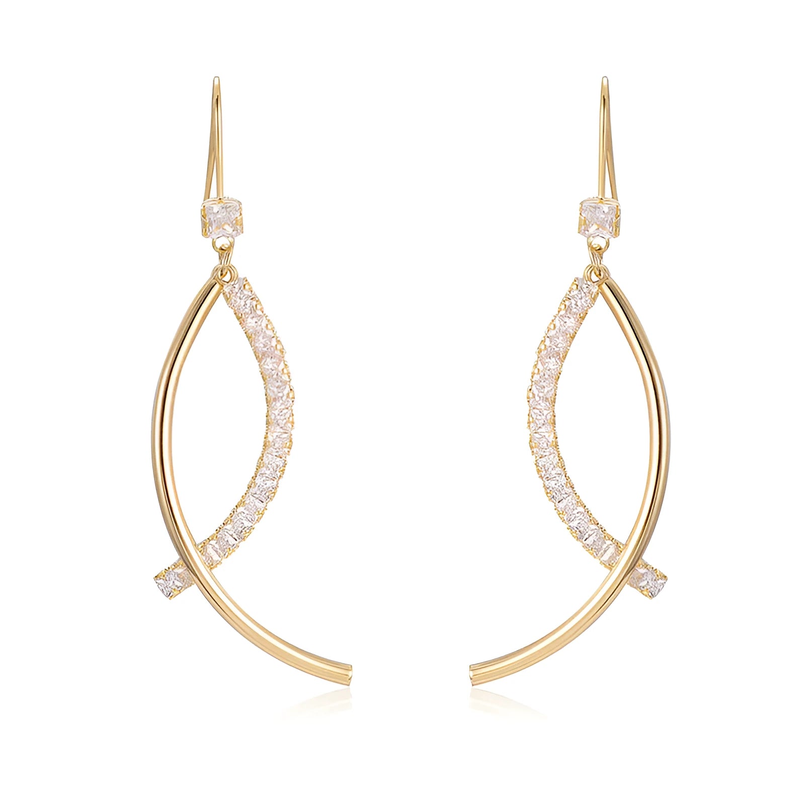 Pair of gold irregular geometric copper earrings on display