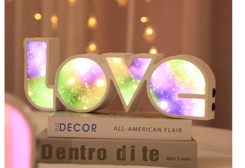 Rainbow style LED LOVE decorative light with plastic shell for Valentine's Day and wedding decoration