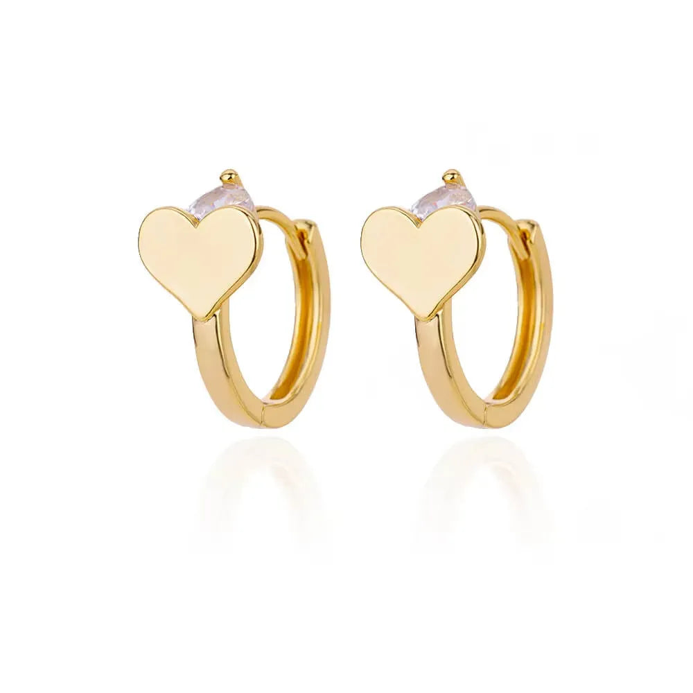 Heart-shaped zircon stud earrings with titanium steel plating in simple ear clip design