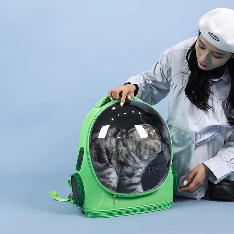 Cat bag space capsule backpack in blue with large capacity breathable PVC design for pet travel