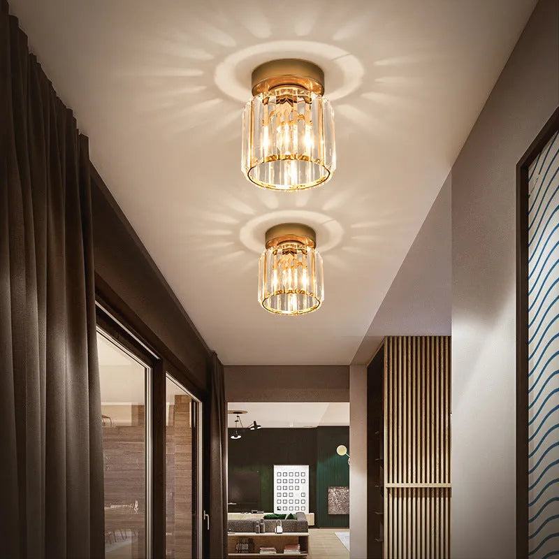 Nordic crystal hallway ceiling lamp in round black finish with crystal detailing