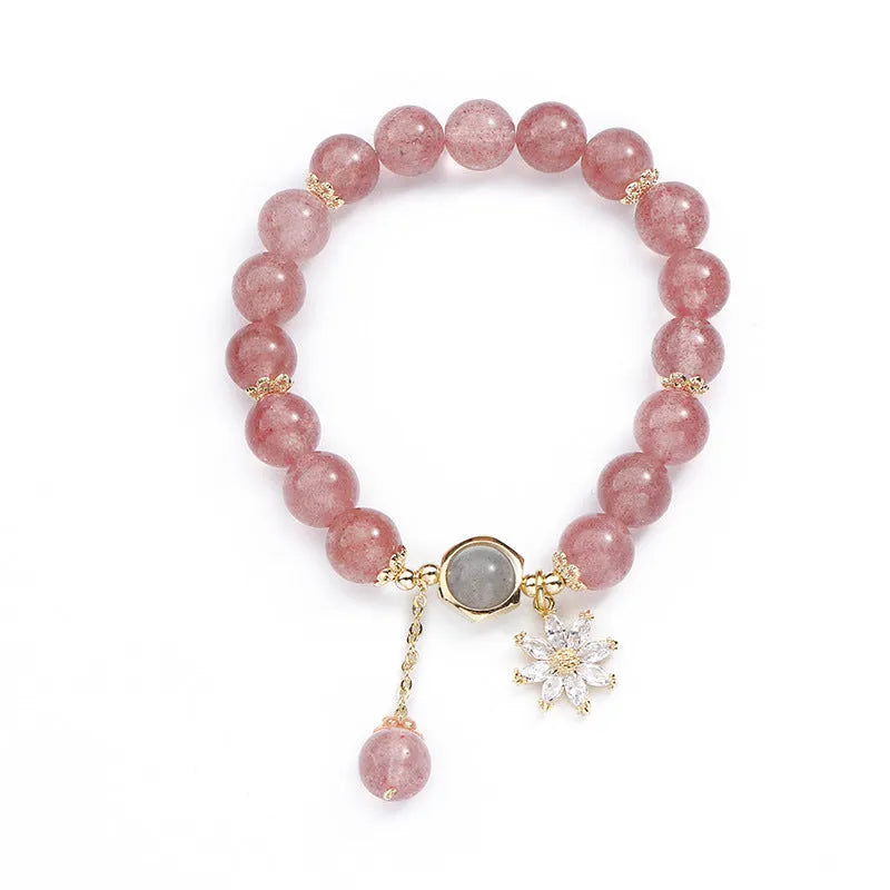 Strawberry quartz crystal bracelet with floral design elements in Mori style
