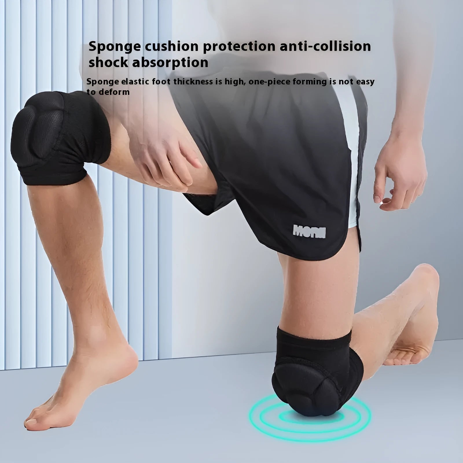 Black and blue thick sponge dance knee pads with polyester construction for sports protection