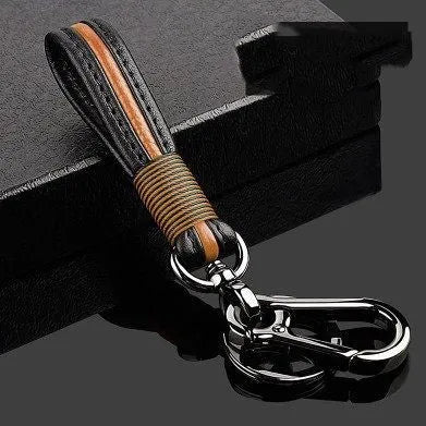 Handmade leather keychain with plastic ring in gun black and red colour option, with key cover