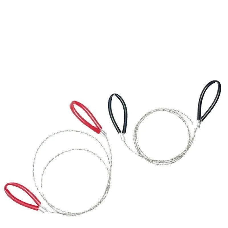 Outdoor survival steel wire saw with leather case in black colour showing 70cm length