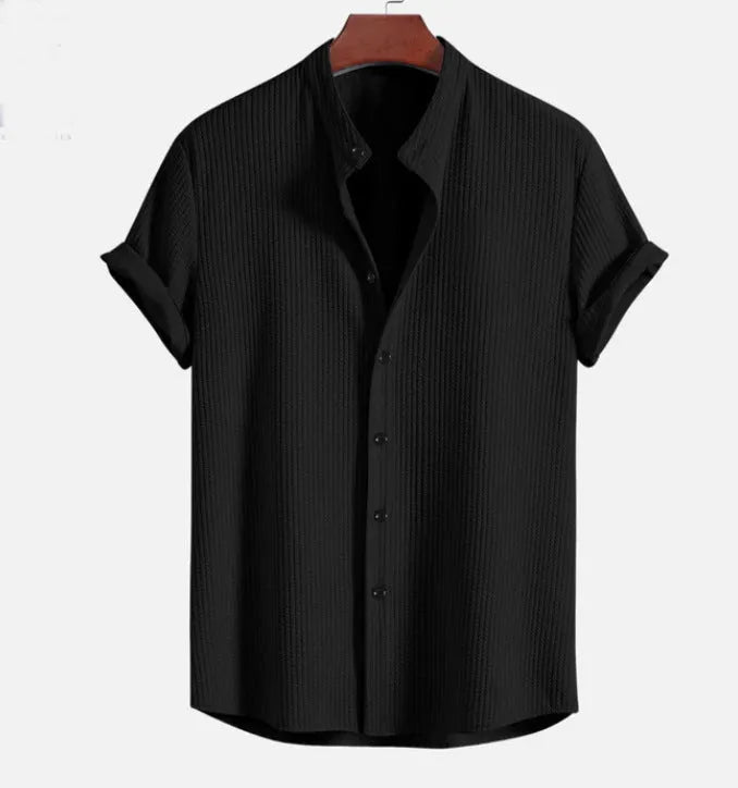 Men's loose short sleeve summer shirt in polyester fabric available in multiple colours