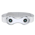 White rechargeable far infrared lumbar massage belt with three gears and Type-C charging port on a flat surface