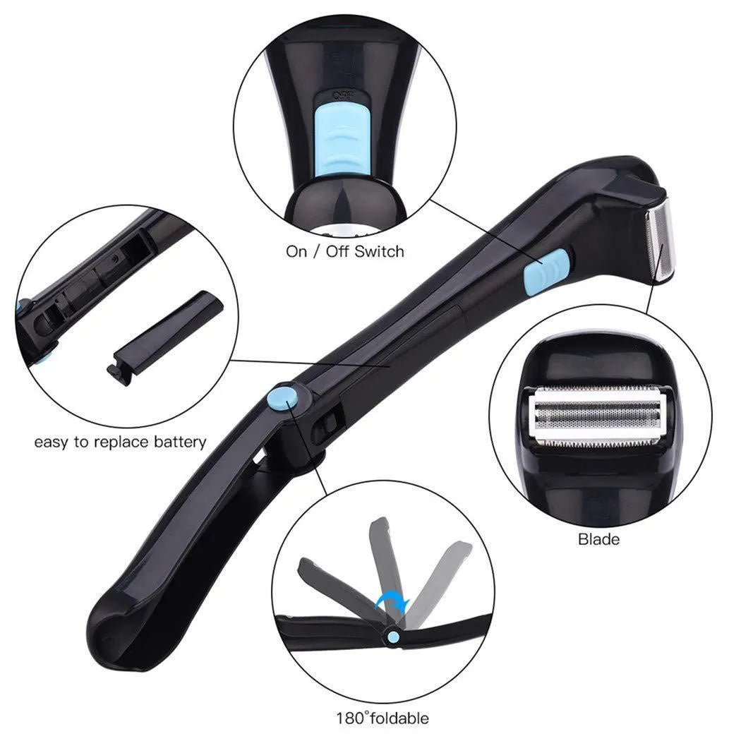 Black folding body electric shaver for portable hair removal.