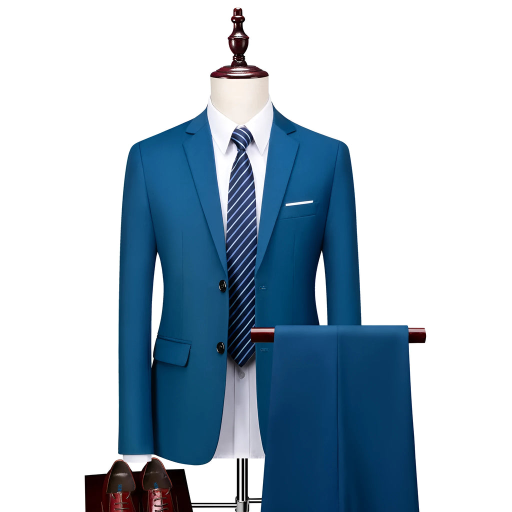 Men's Business Casual Suit Two-Piece Set in Polyester with Loose Fit Available in Multiple Colours and Sizes M-5XL for Spring and Autumn Wear