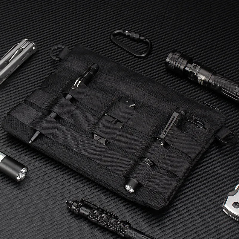 Black Oxford cloth portable military kit pouch with dimensions 18cm by 3.5cm