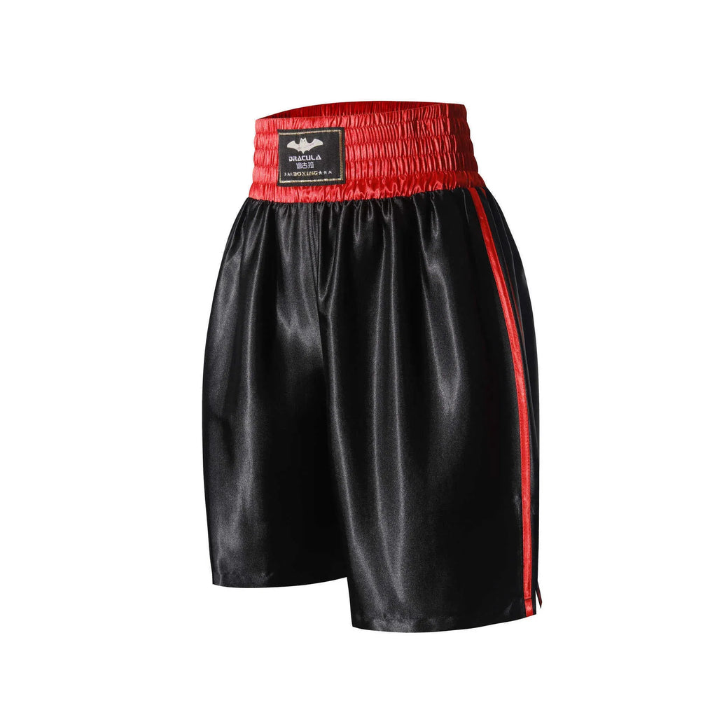 Comprehensive fighting boxing pants Sanda shorts in black red nylon fabric on white background
