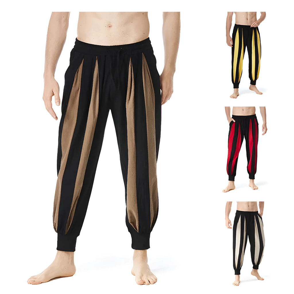 Men's straight-leg casual trousers in brown, showing front view on a model.