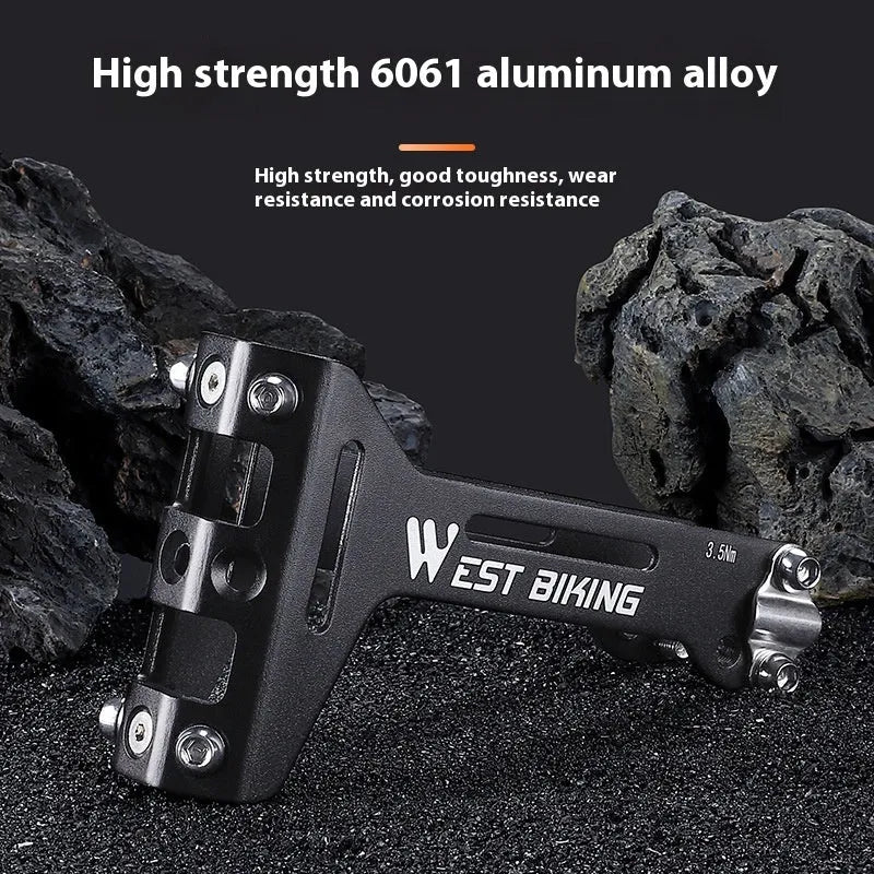 Black bicycle double water bottle cage extension bracket made of 6061 aluminium alloy with CNC anodised finish and adjustable angle