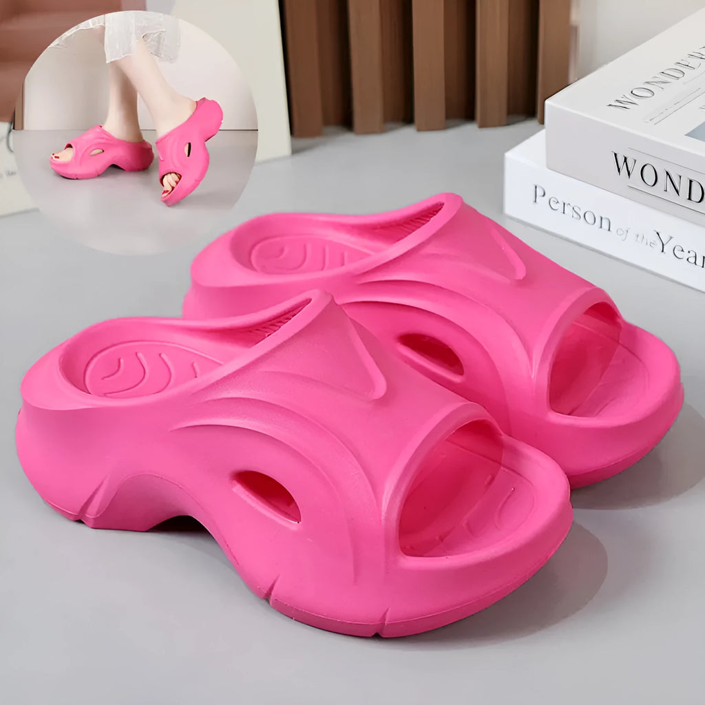 Women's thick-soled EVA slippers in white, black, and rose red colour options