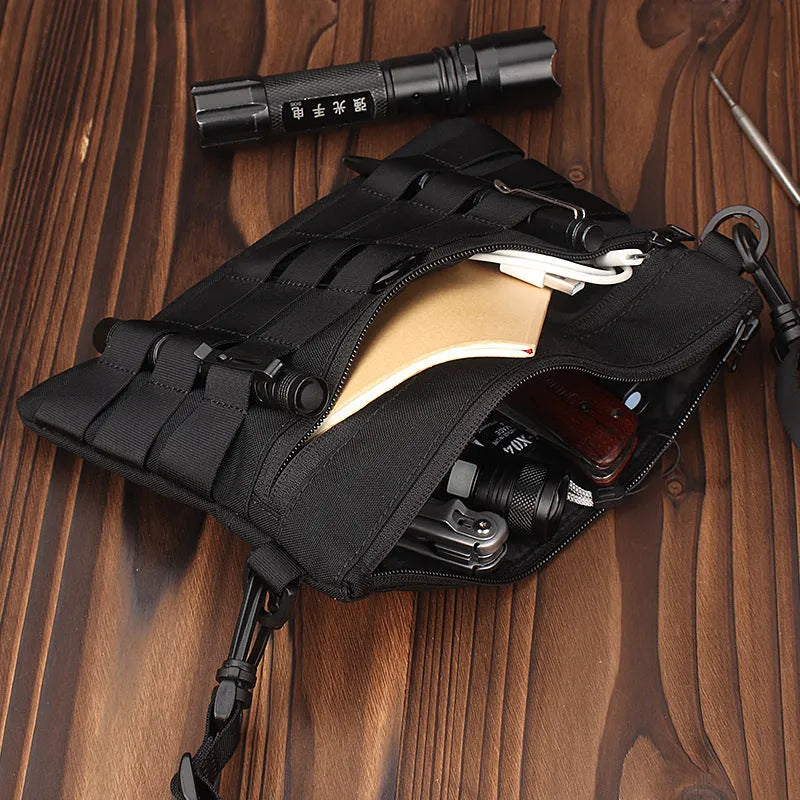 Black Oxford cloth portable military kit pouch with dimensions 18cm by 3.5cm