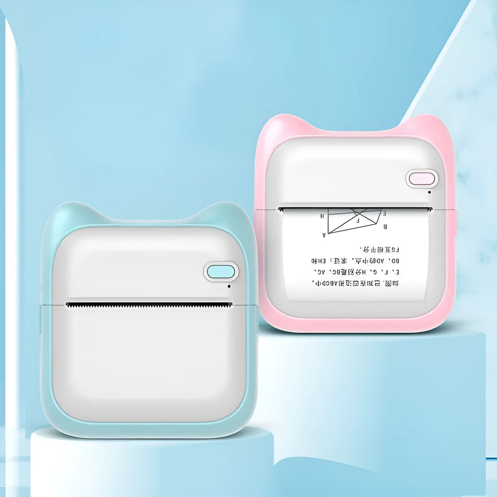 Blue pocket thermal printer with Bluetooth 4.0, 200dpi, 57mm paper, compact 90x45x82mm size on white background