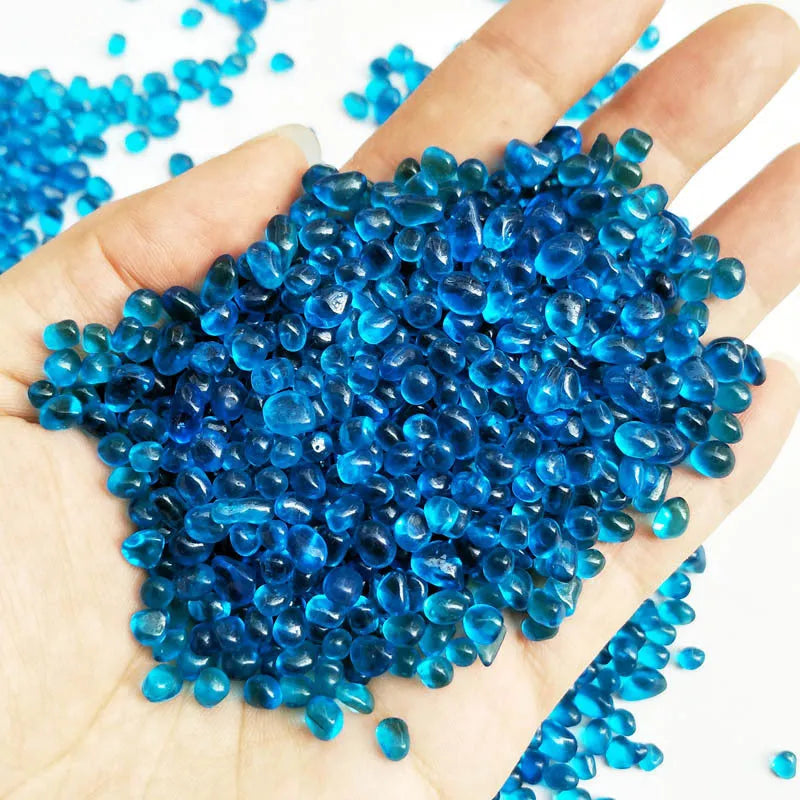 Sea blue round glass sand beads 3-6mm in a 500g pack for fish tank landscaping and vase decoration