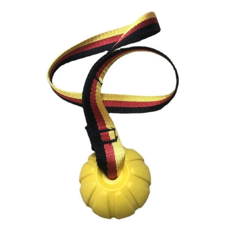 Floating EVA dog training ball with attached string in camouflage or yellow colour options