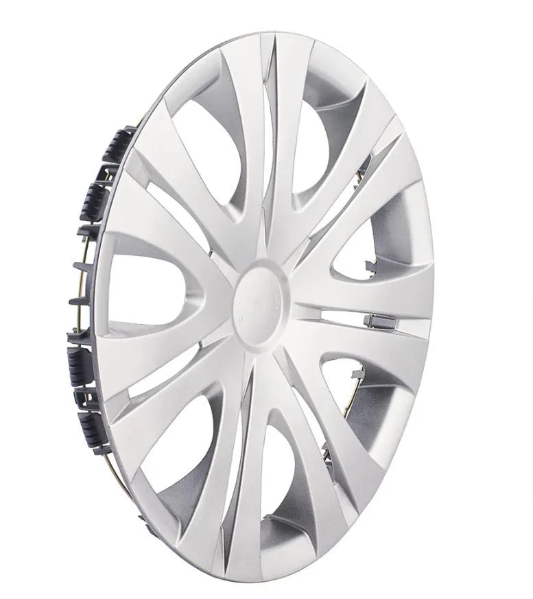 Universal monochrome ABS plastic wheel hub cover for car decoration in silver finish.