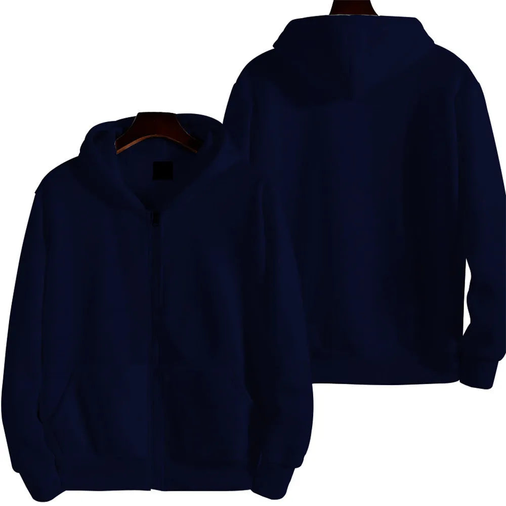 Men's loose American-style cardigan zipper jacket in solid colour with zipper front closure