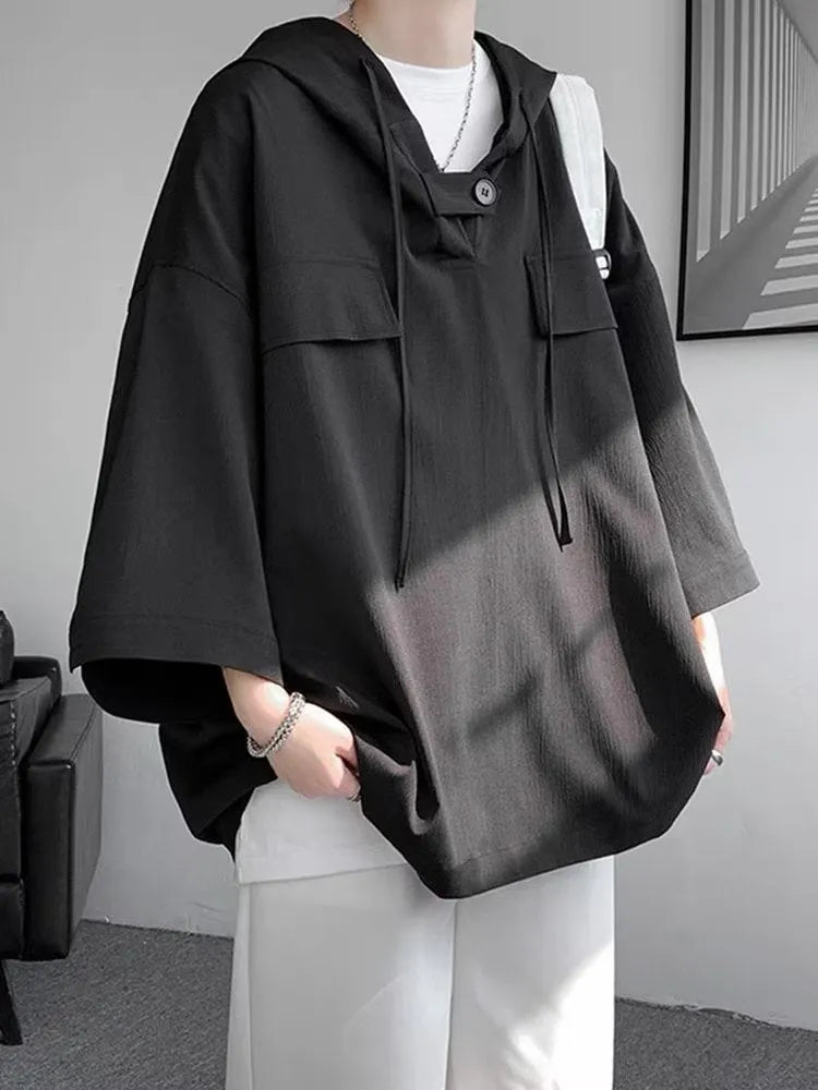 Men's loose fit hooded short sleeve t-shirt in solid colours for summer wear