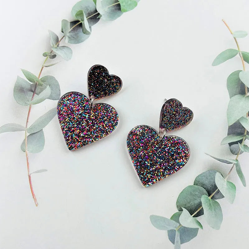 Acrylic love heart earrings for women, geometric Valentine's Day drop dangle jewellery, one pair