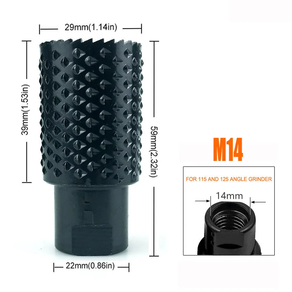 Spherical grinding head attachment for angle grinder with M10 and M14 thread specifications