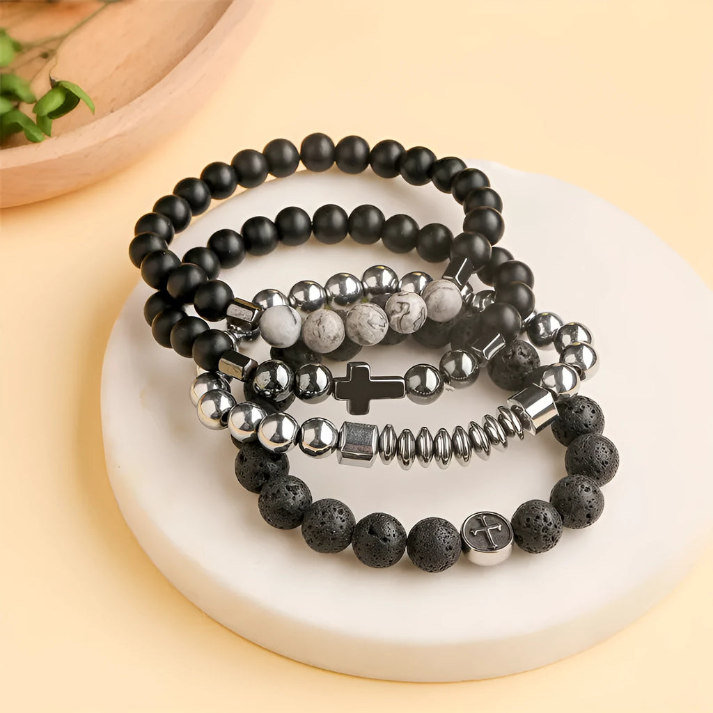 Geometric agate bracelet in Volcano colour with stainless steel clasp