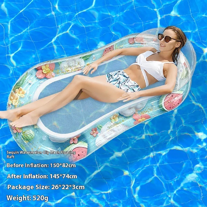 PVC inflatable floating row with gradient sequined designs in blue, pink, and purple colours for pool use