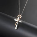 Heart-shaped cross necklace with color separation electroplating white gold colour copper pendant on adjustable chain