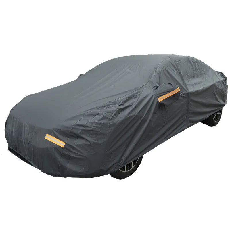 Grey thickened PVC chemical fibre car cover for Volkswagen vehicles, shown in size S, M, L, XL, or 2XL.