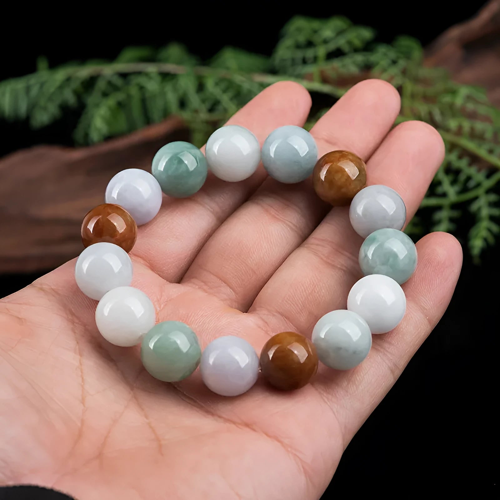 Women's Myanmar jade bracelet with three-colour 13mm round beads and certificate