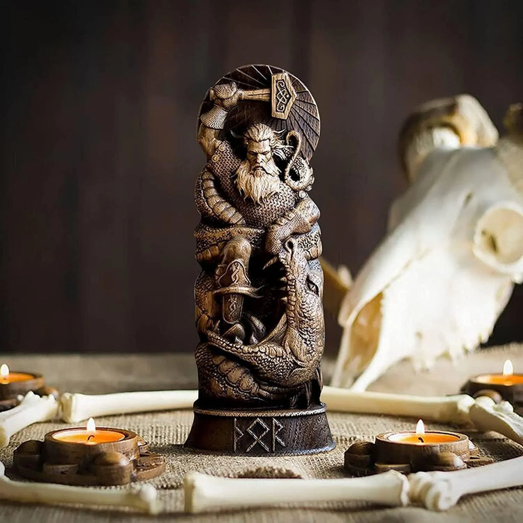 Handmade iron Norse hero statue set of four Odin Thor Freya Loki each 10x6x22cm
