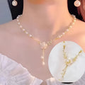 Alloy fashion necklace with pearl flower colour and rose decorative elements on pearl chain