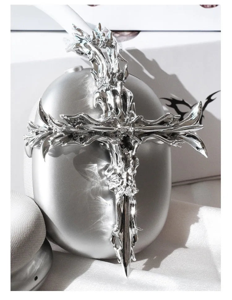 Gothic cross design resin cover for Apple AirPods Max headphones in black and silver colours