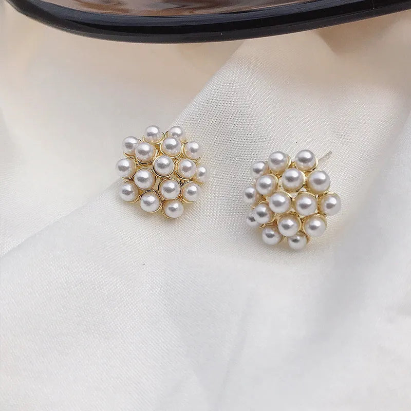 Korean style women's fruit-themed earrings in alloy with electroplated gold, silver, pearl flower, and starfish pearl finishes.