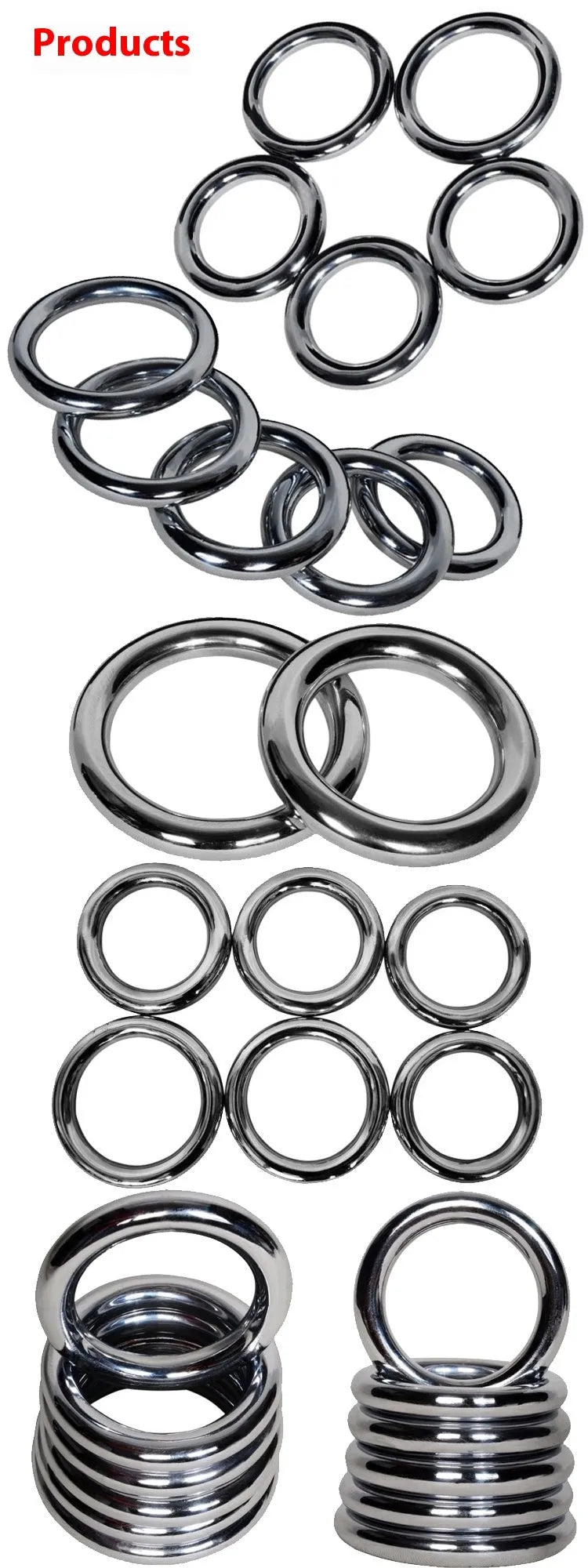 Wing Chun carbon steel training ring with electroplated finish, shown in small, medium, and large sizes.