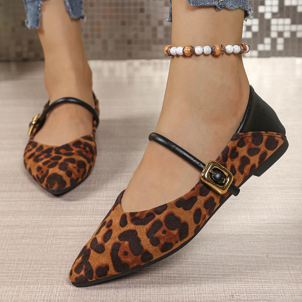 Large size flat bottom casual suede work shoes for women with buckle fastening in black